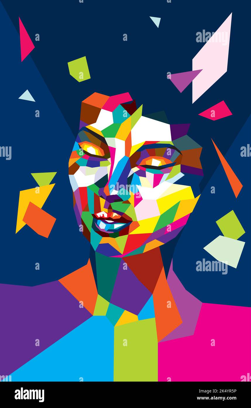 Abstract female head made of colorful polygons illustration Stock