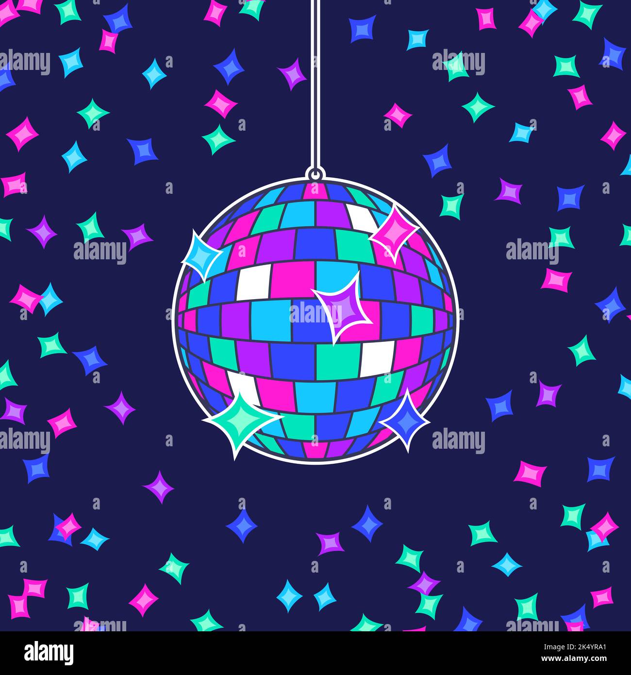 Illustration of disco ball. Mirror glitter sphere with reflecting