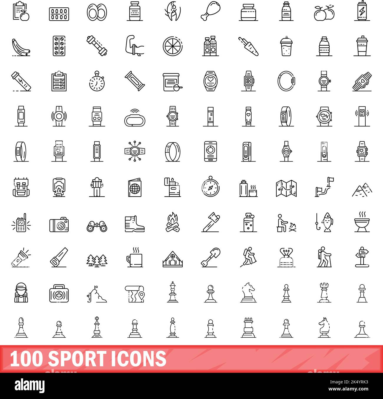 100 sport icons set. Outline illustration of 100 sport icons vector set ...