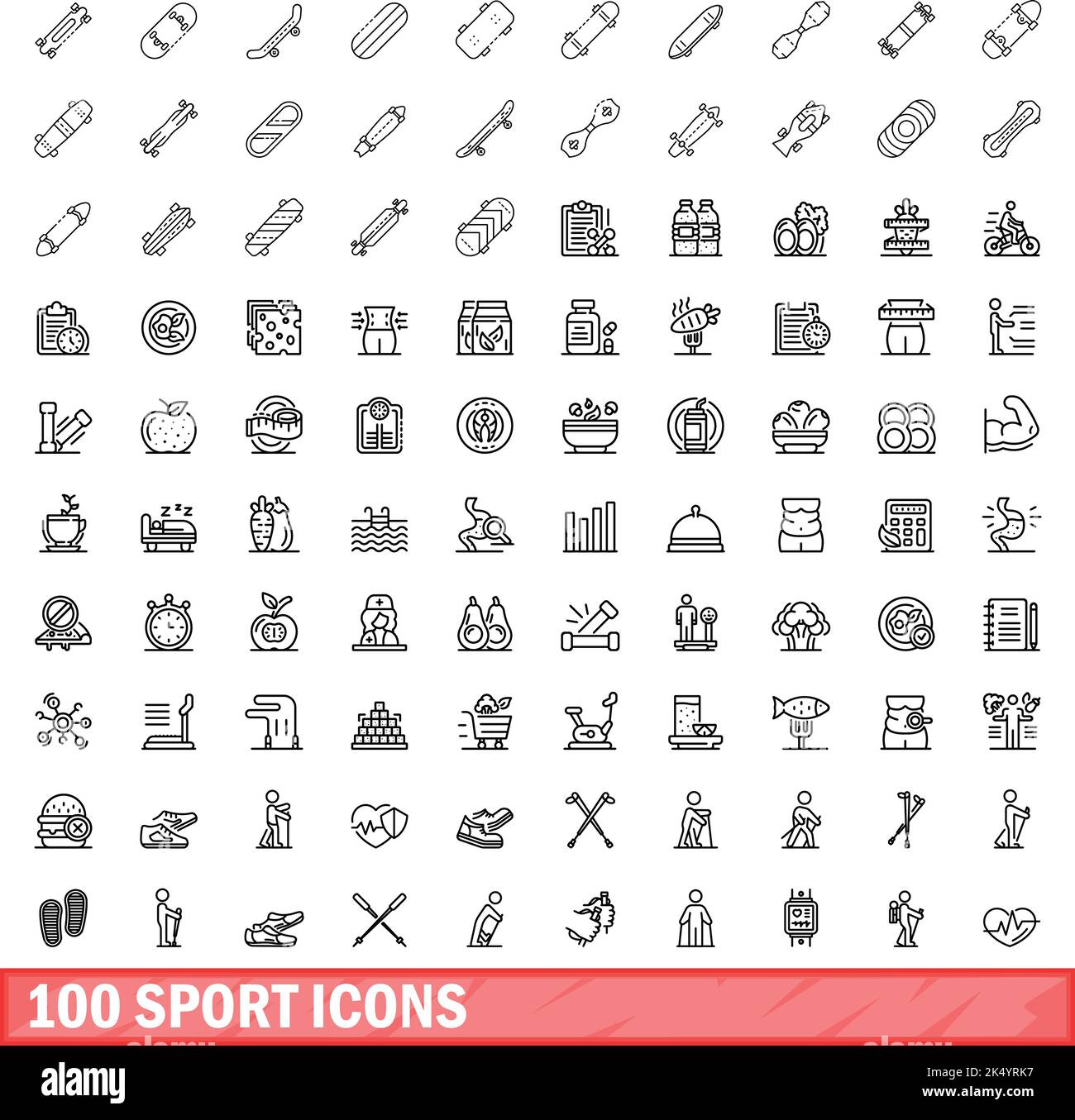 100 sport icons set. Outline illustration of 100 sport icons vector set ...