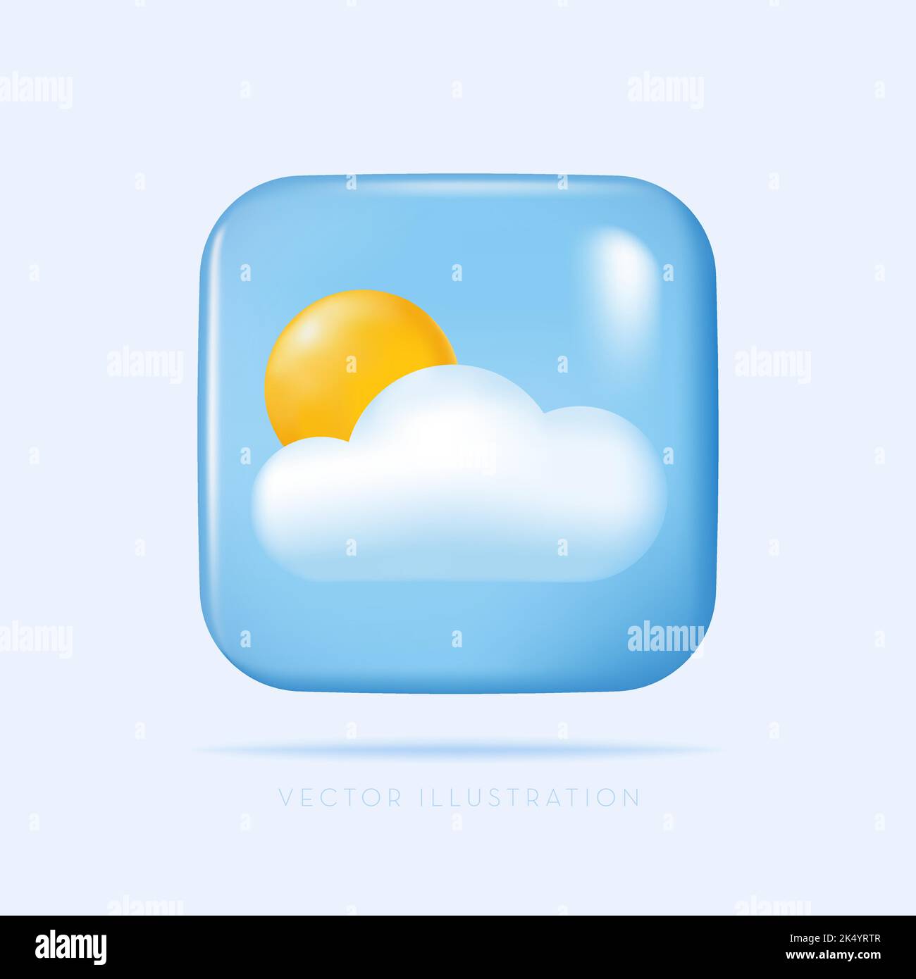 Weather icon, Cloud, and sun. Vector illustration in minimal 3D style Stock Vector