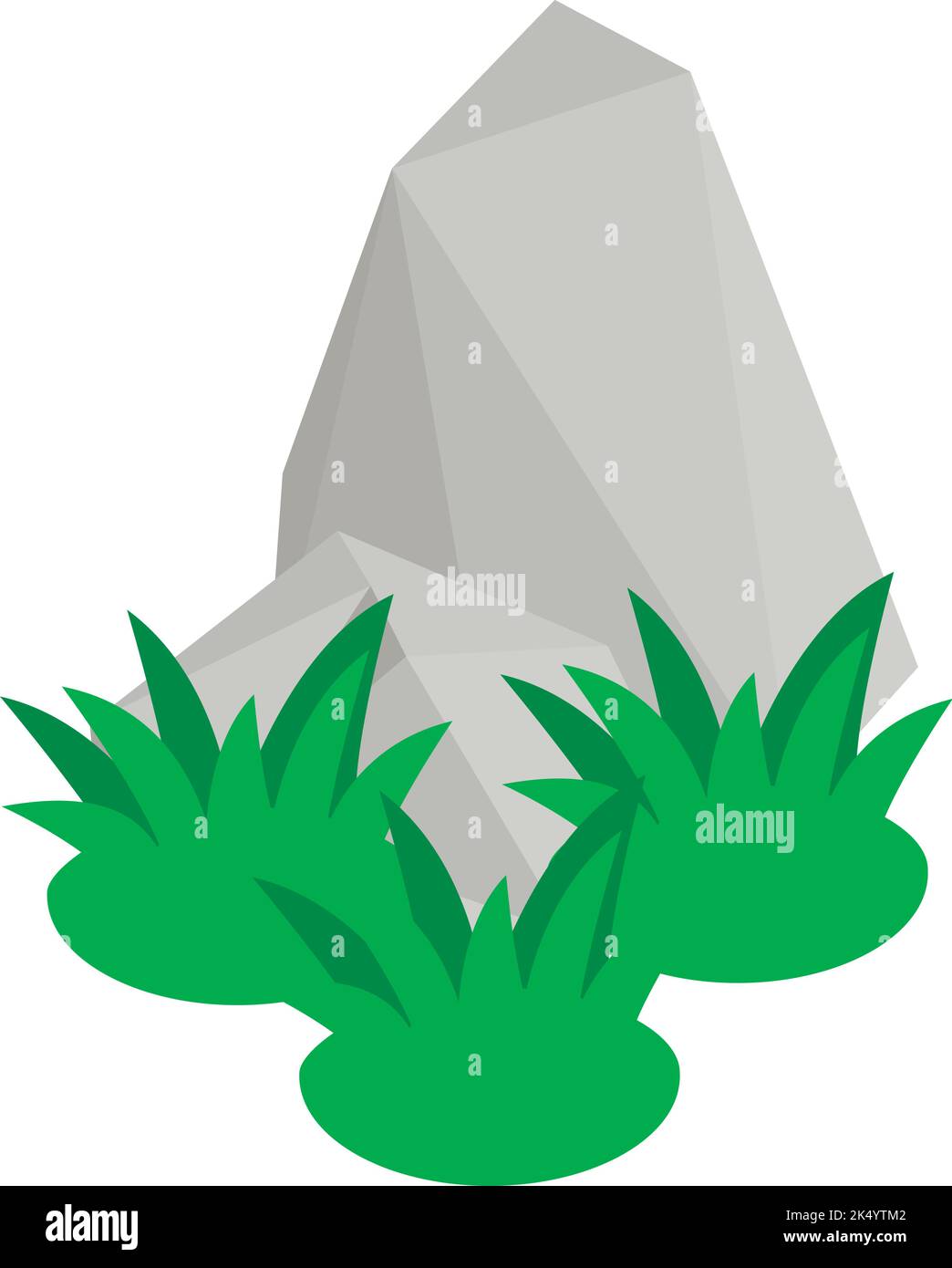 Rocky terrain icon isometric vector. Green vegetation at foot of grey rock icon. Environment, nature, vegetation Stock Vector