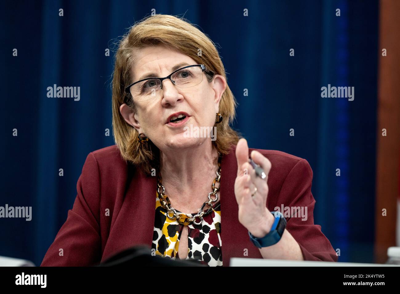 Arlington, United States Of America. 03rd Oct, 2022. Arlington, United States of America. 03 October, 2022. U.S. Director of Military Compensation Jeri Busch responds to a question during a briefing on economic security in the military community at the Pentagon, October 3, 2022 in Arlington, Virginia. Credit: TSgt. jack Sanders/DOD/Alamy Live News Stock Photo