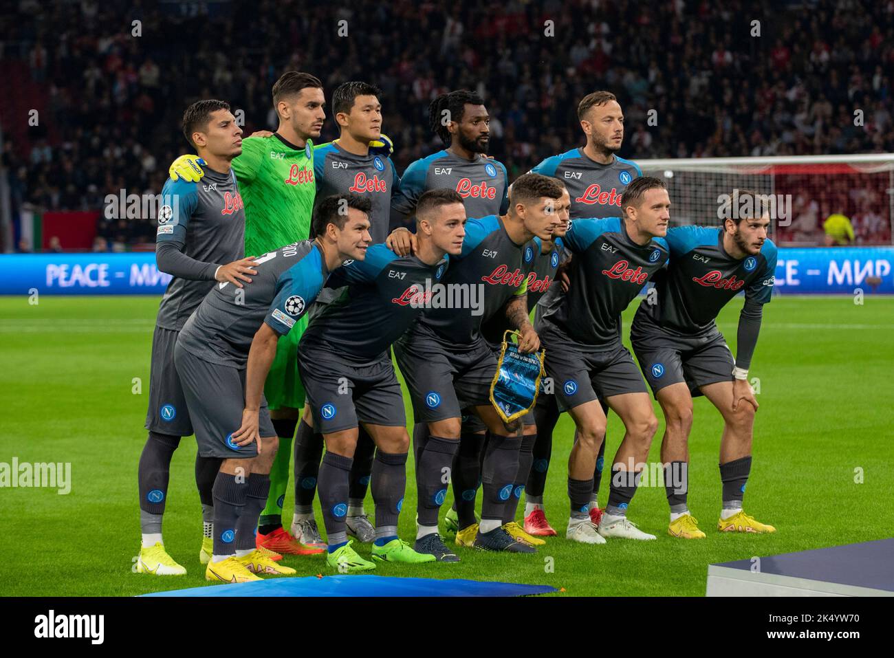 The Napoli team poses for a photo during the UEFA Champions League