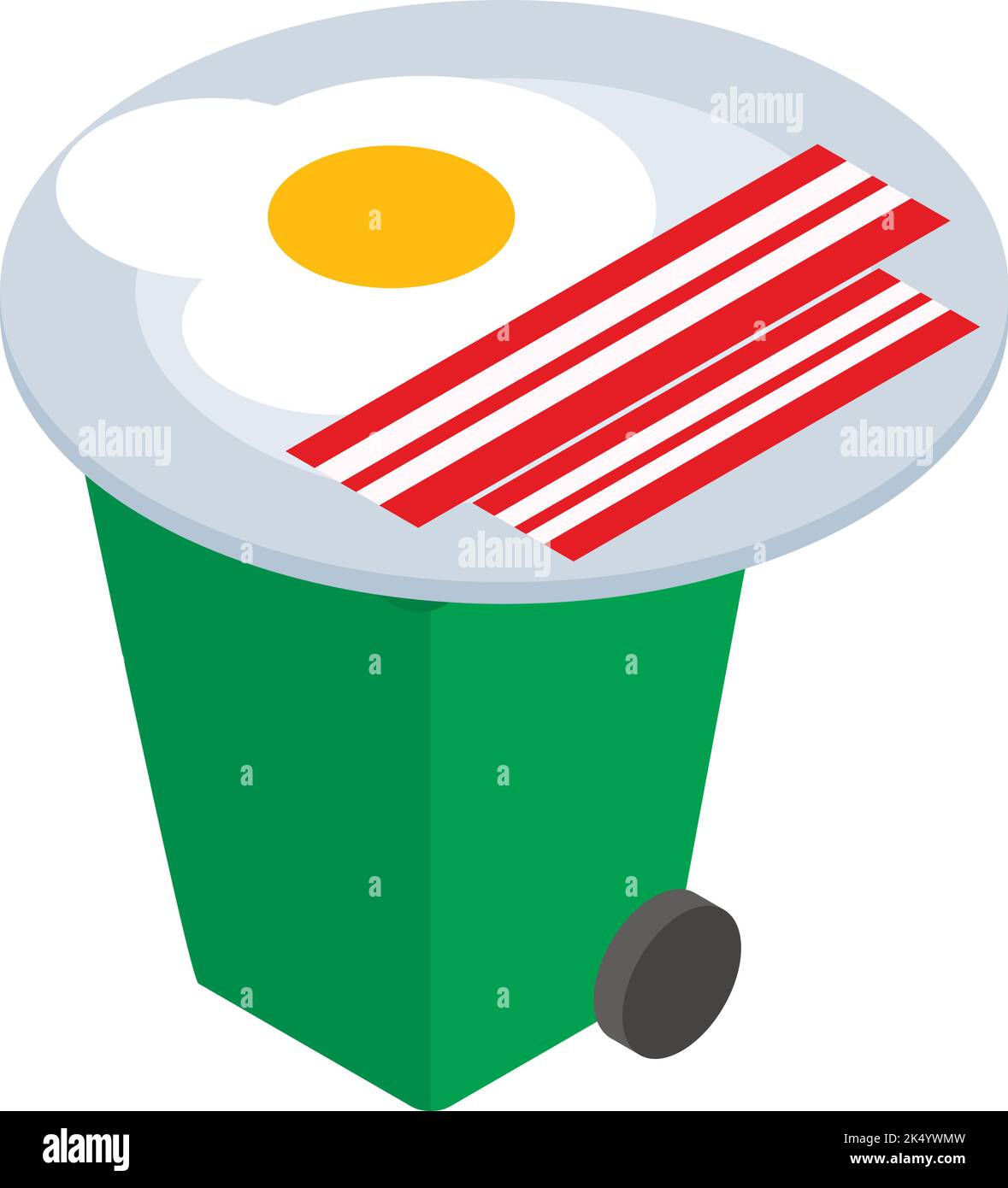 Domestic waste icon isometric vector. Plate with breakfast on plastic bin icon. Household waste, sorting and recycle garbage Stock Vector