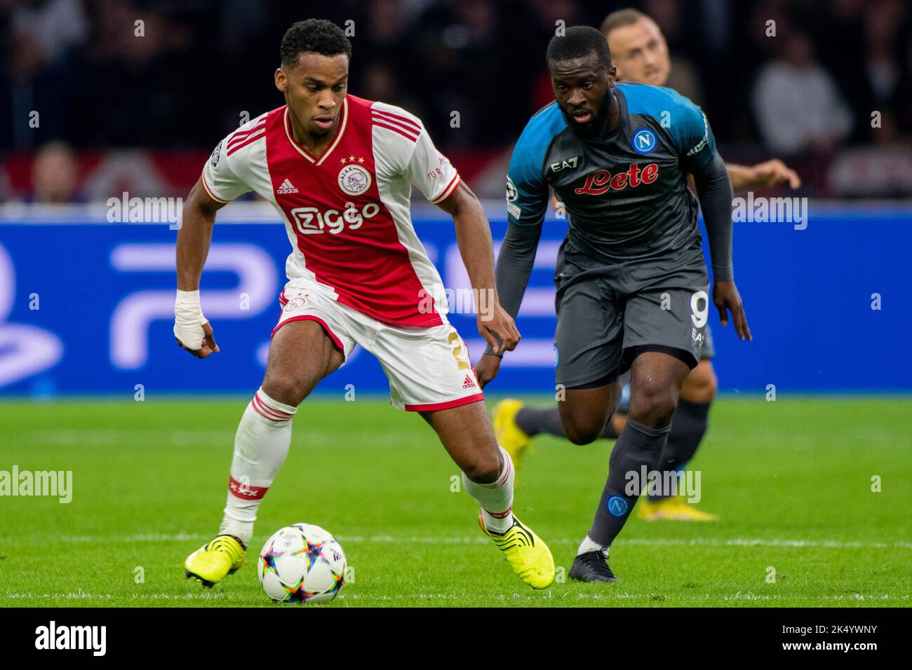 Jurrien Timber of Ajax and Tanguy Ndombele of Napoli during the UEFA
