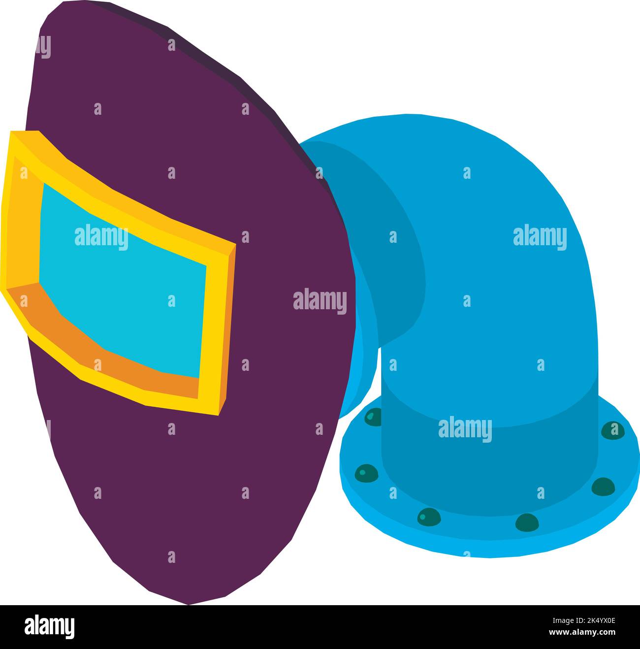 Metallurgist tool icon isometric vector. Protective welding mask, pipe ...