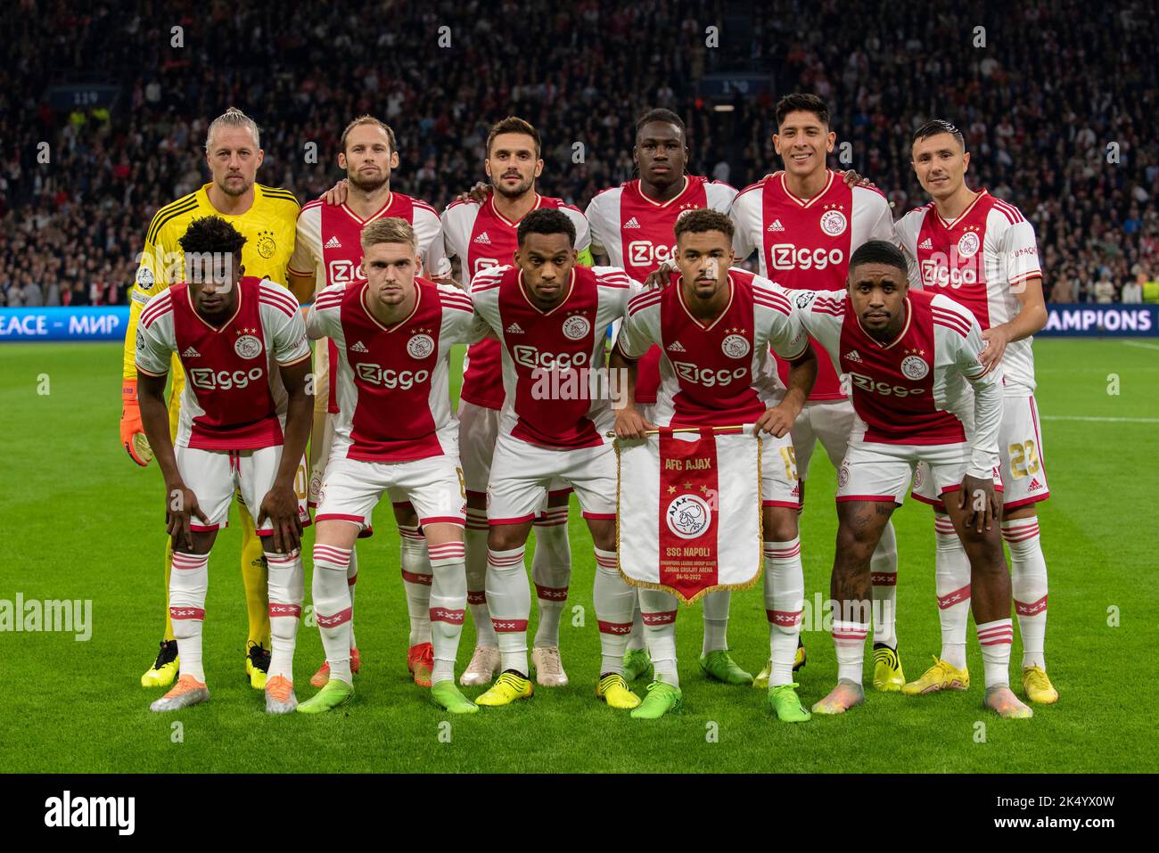 The Ajax team poses for a photo during the UEFA Champions League Group