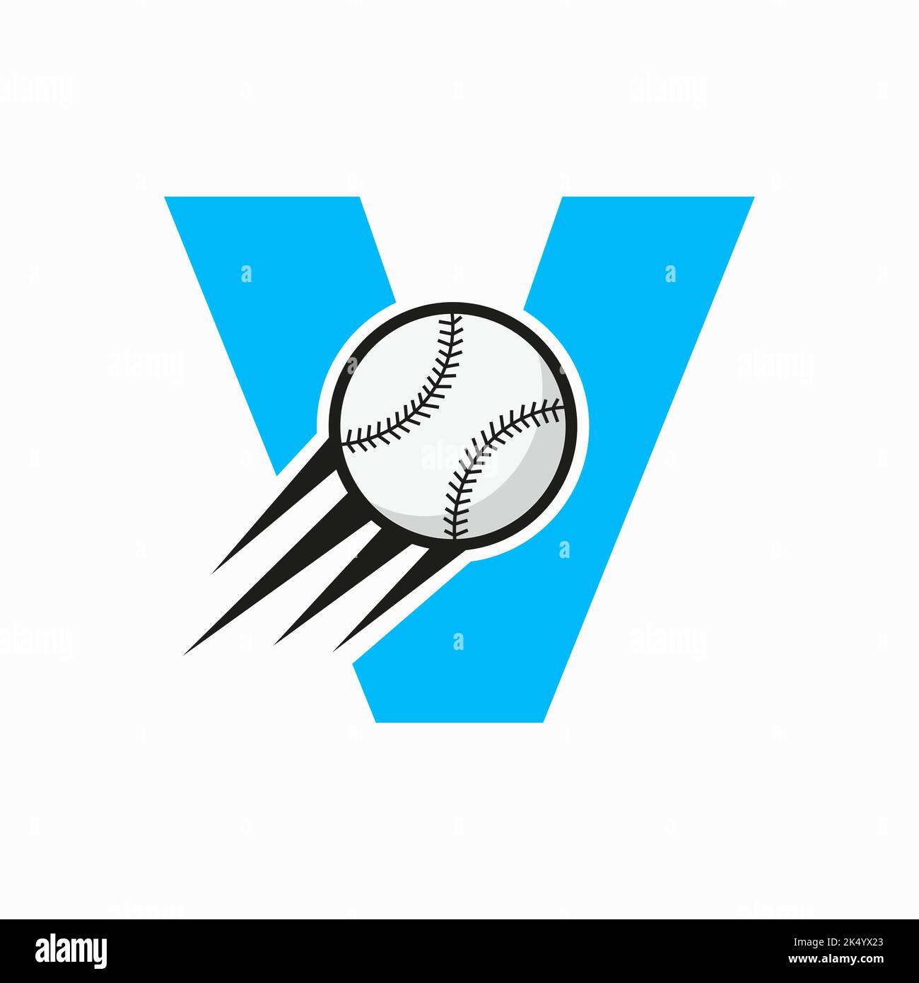 Initial Letter V Baseball Logo Concept With Moving Baseball Icon Vector Template Stock Vector