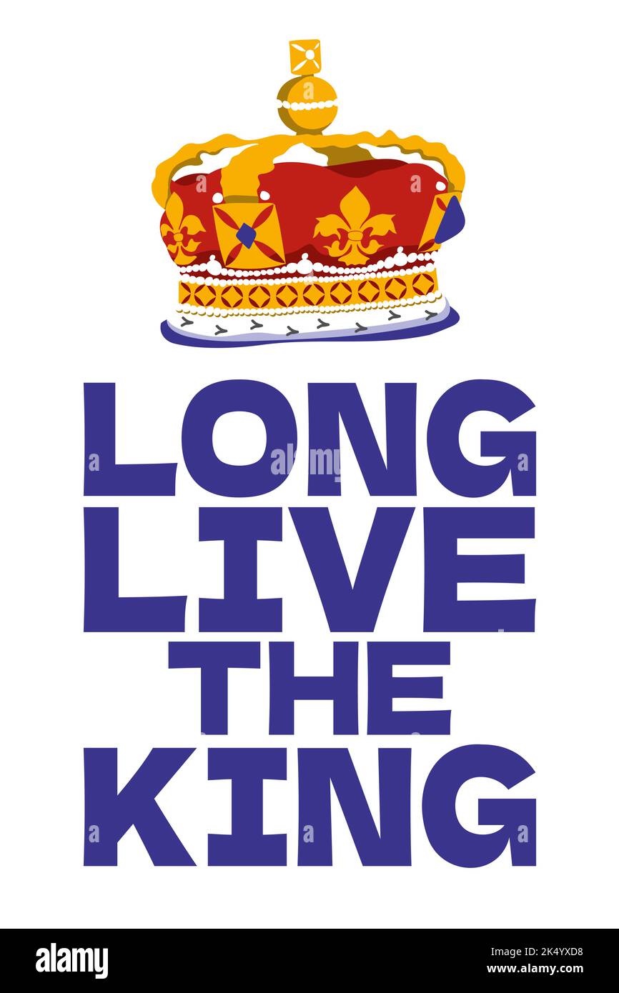 Edward crown and long live the king text. Transfer of supreme power of monarch concept. Proclamation of a new king in England. Changing kingship tradi Stock Vector