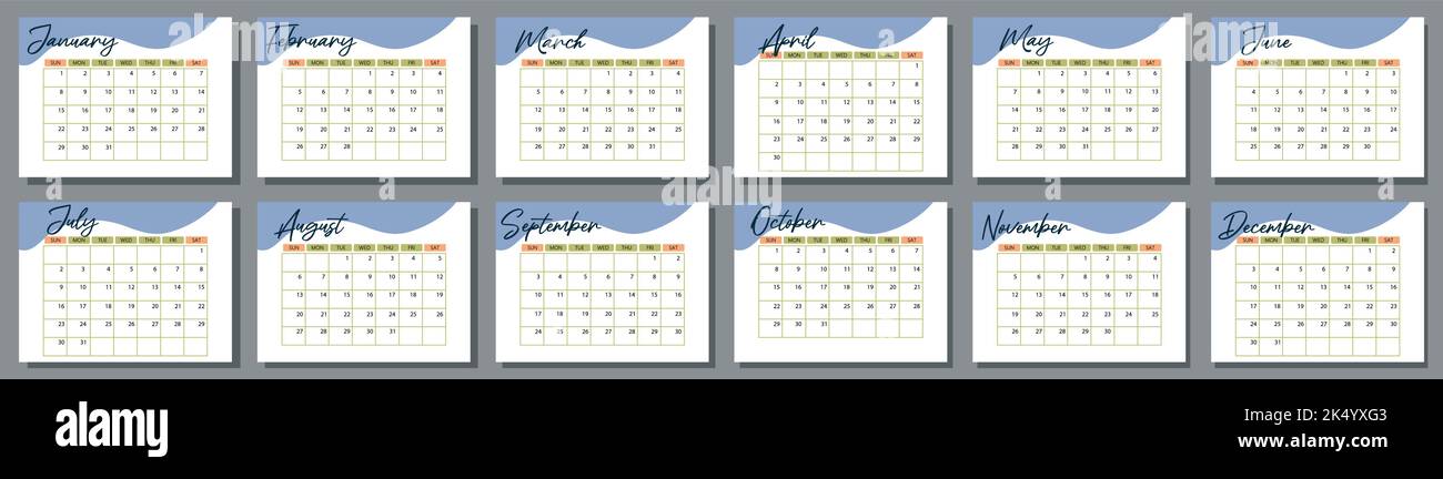 Set of desk calendar 2023 template. Week start Sunday Stock Vector Image &  Art - Alamy