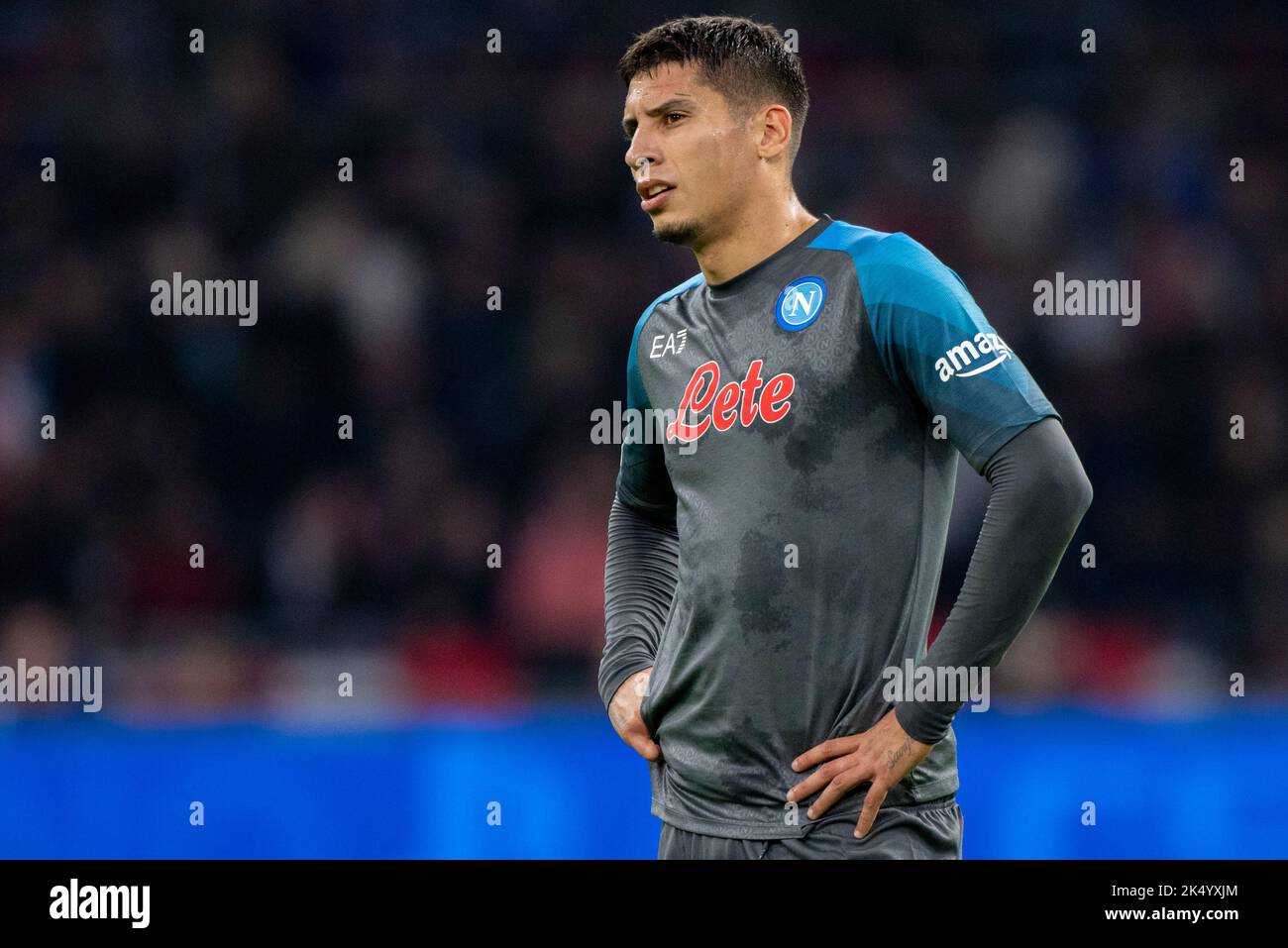 Mathias Olivera of Napoli looks on during the UEFA Champions League Group A match between Ajax Amsterdam and SSC Napoli at Johan Cruijff ArenA in Amsterdam, Netherlands on October 4, 2022 (Photo by Andrew SURMA/ SIPA USA). Stock Photo