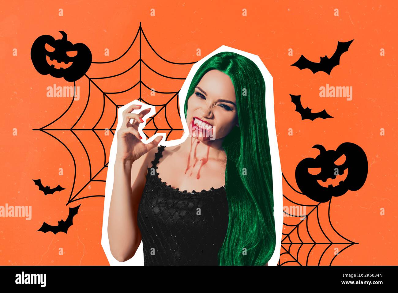 3d retro abstract creative artwork template collage of lady vampire