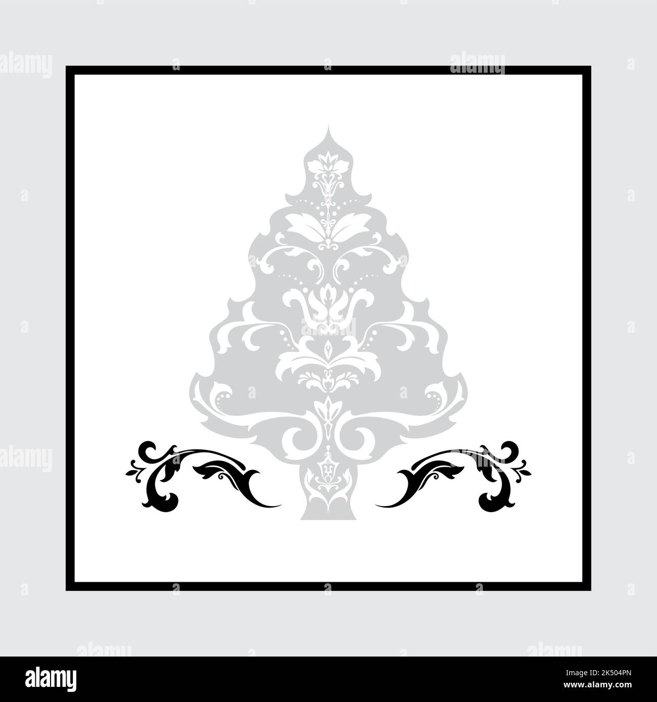 An ornate damask Christmas tree in black, gray, and white Stock Vector