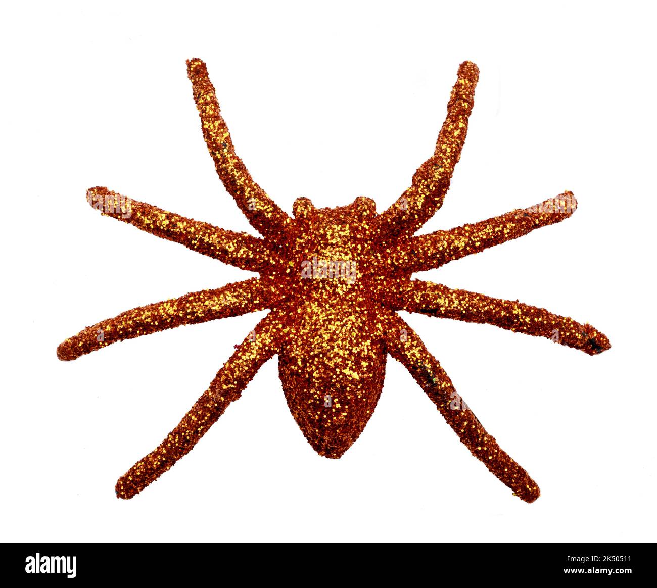 Glitter Gold Spider Halloween Decoration Isolated on White Background Stock Photo