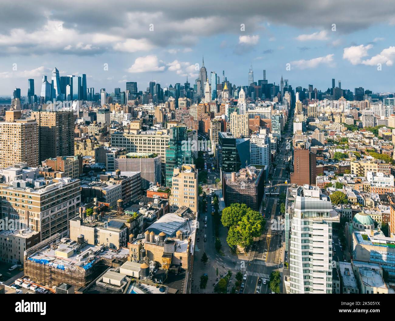 Manhattan downtown skyline skyscrapers. Aerial view of New York City ...