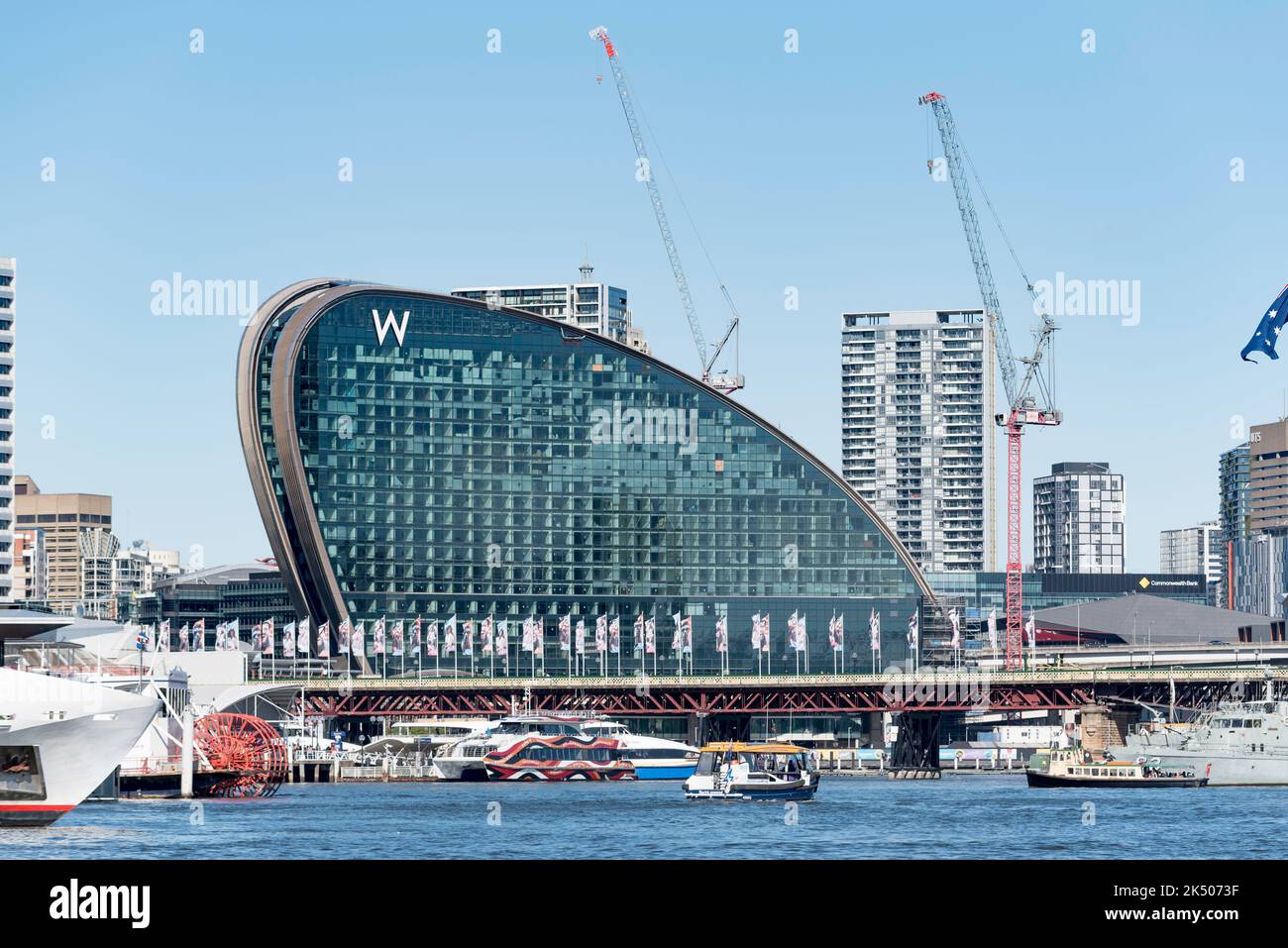 Jul 2022 Syd. Aust: The new W Hotel due to open in The Ribbon building Darling Harbour is now due to open in 2023 after a third builder is announced Stock Photo