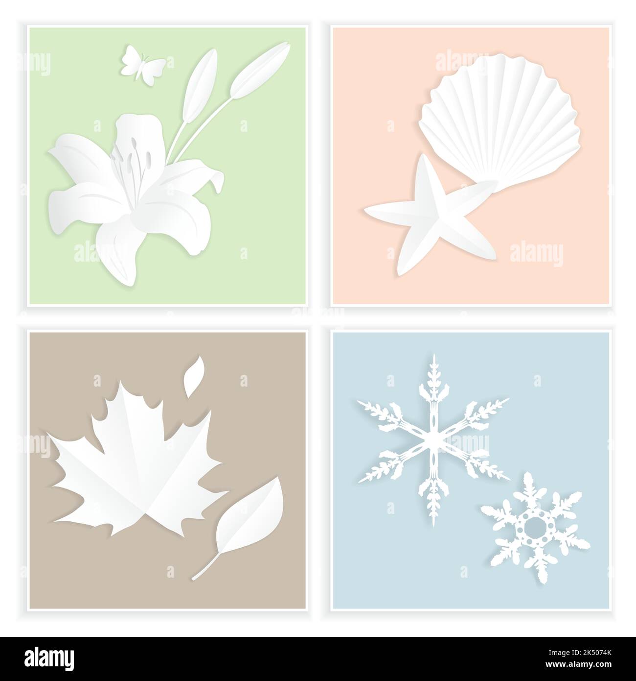 A set of four seasons square designs with white paper layer style Stock