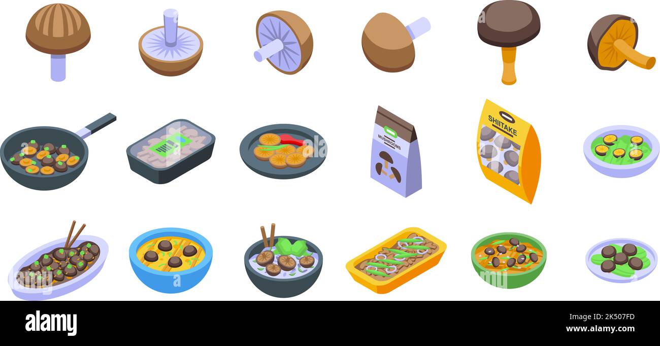 Shiitake mushroom icons set isometric vector. Plant fungus. Botanic ...
