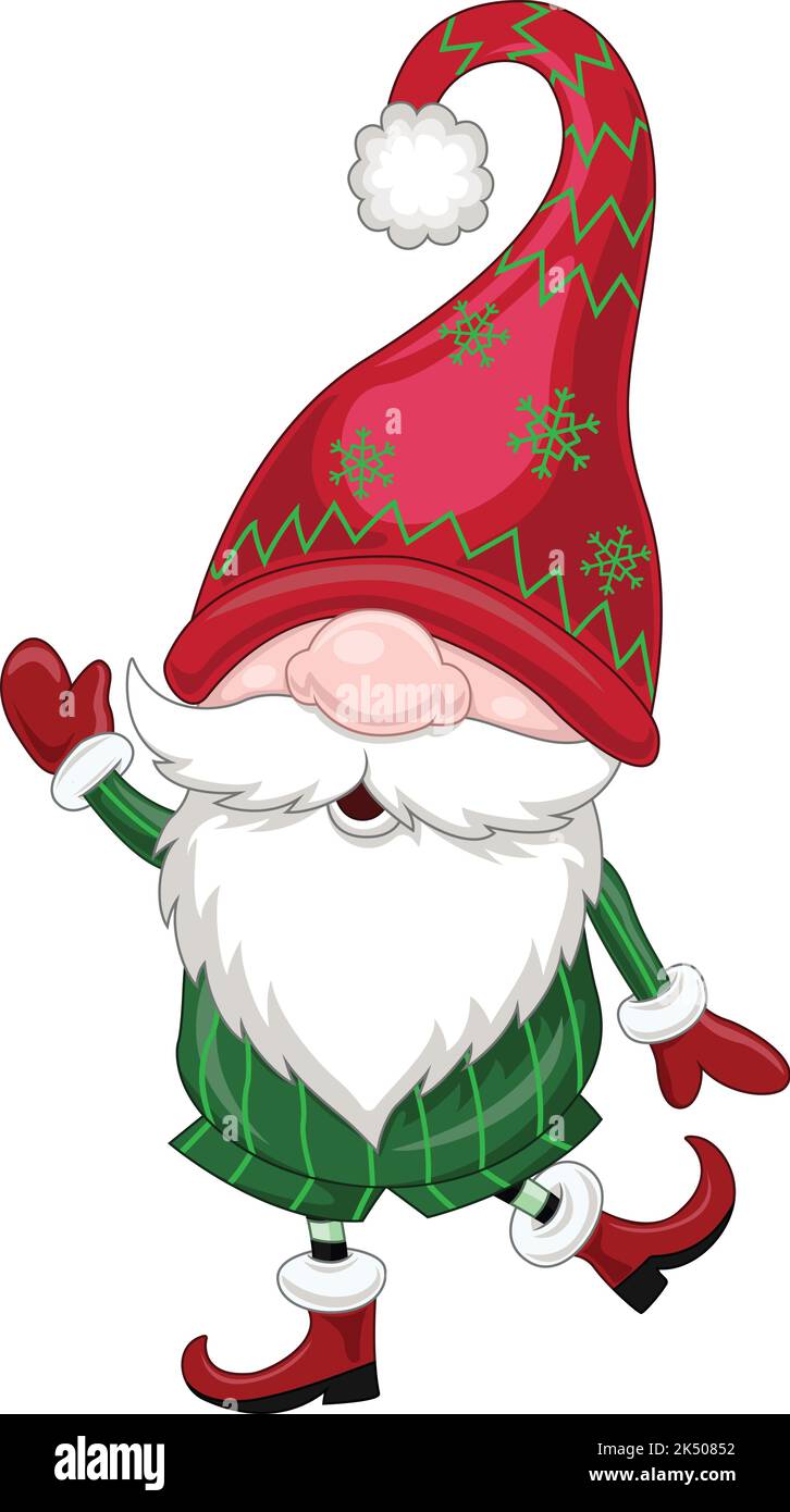 Cartoon happy gnomes waving hand Stock Vector