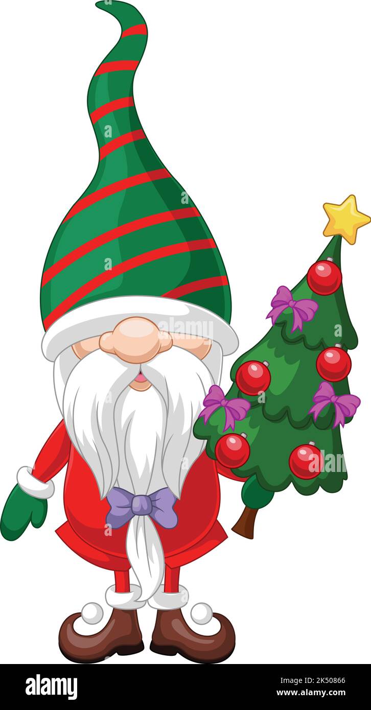 Cartoon gnomes holding christmas tree Stock Vector