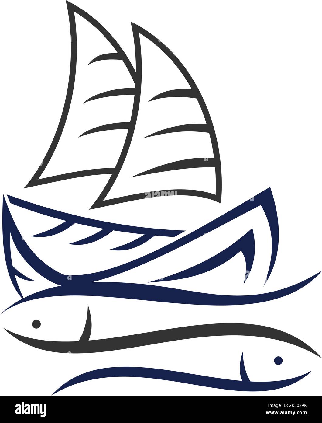 sailboat fish restaurant logo Icon Illustration Brand Identity Stock