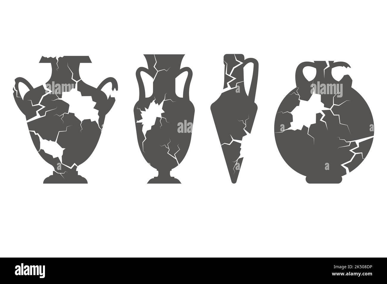 Broken greece vase set. Ancient pottery isolated on white background
