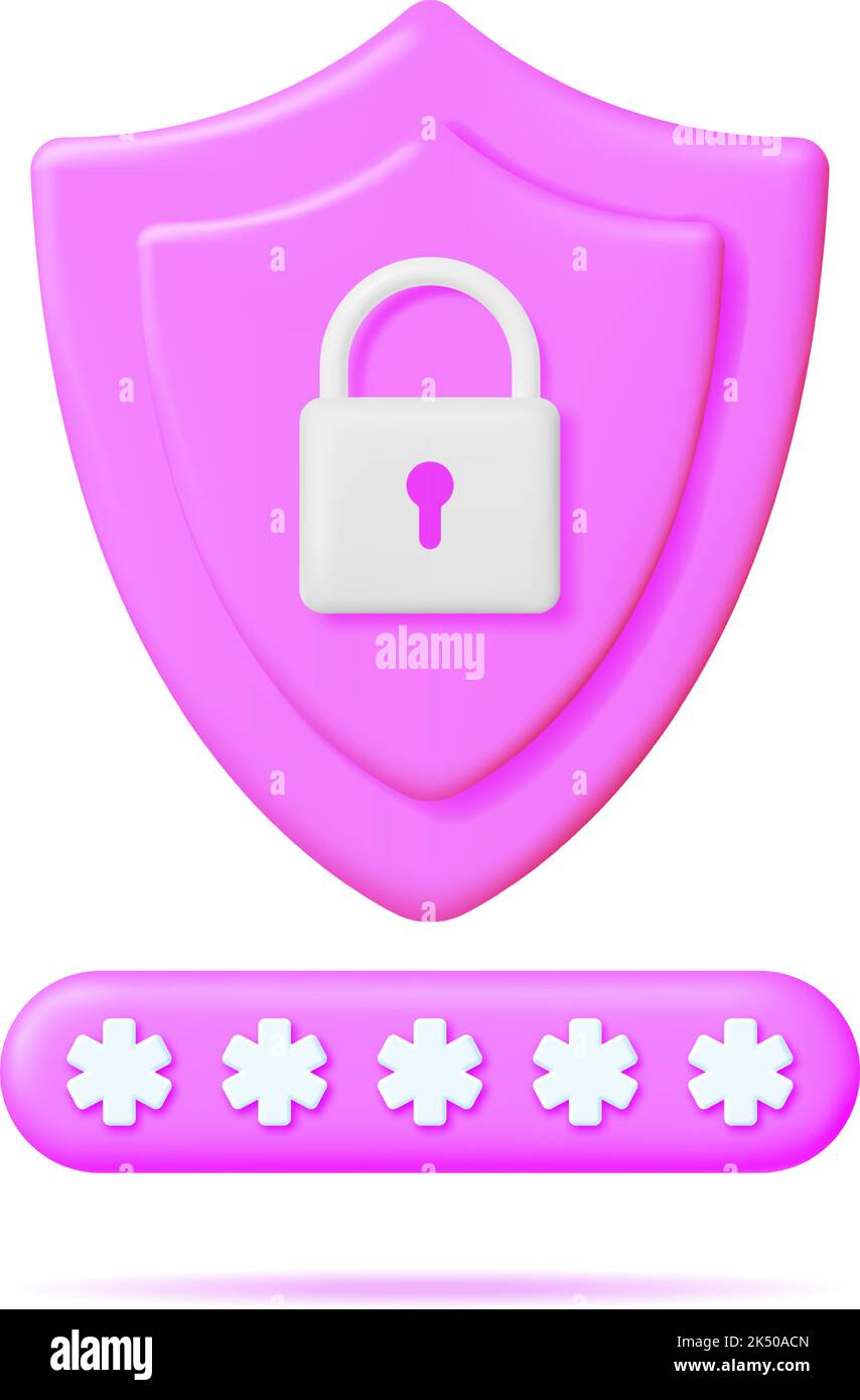 3D Password Field with Padlock Isolated. Stock Vector