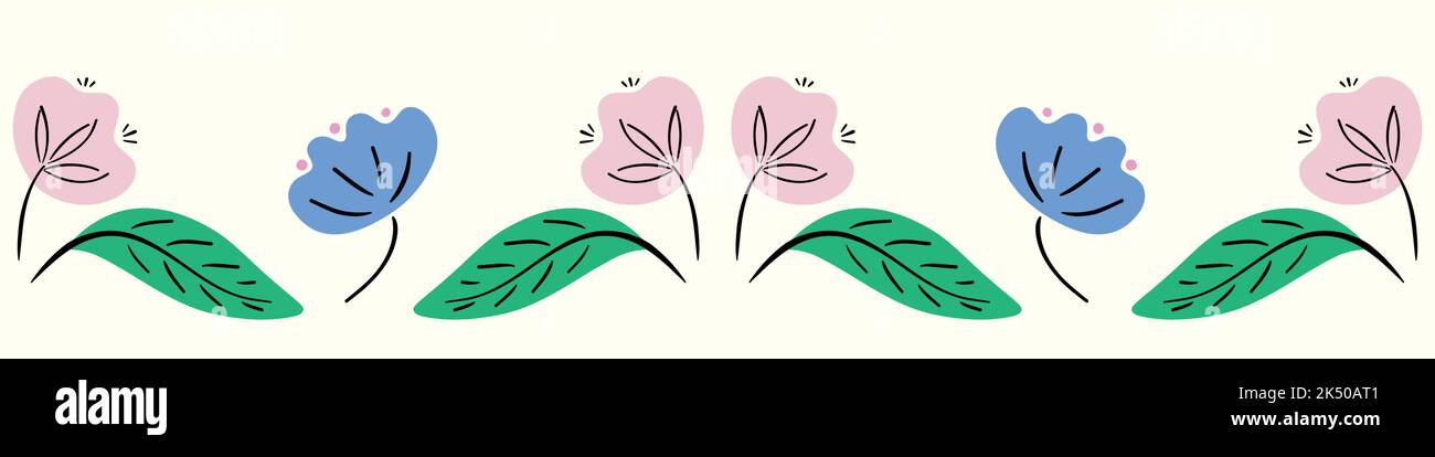 Flower pattern background vector border, trendy seamless repeat design ...