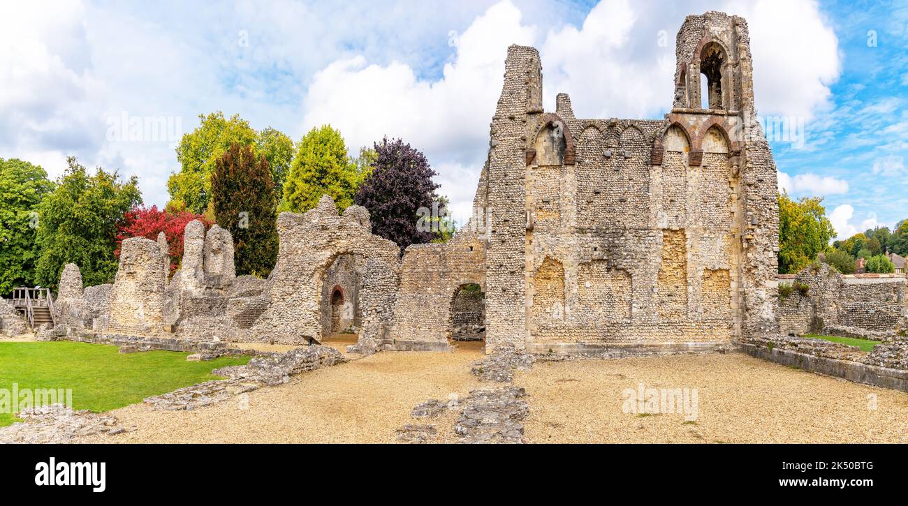 Hampshire, England; October 4, 2022 - A view of the the extensive remains  of Wolvesey Castle in Winchester, England, which date largely from the 12th Stock Photo
