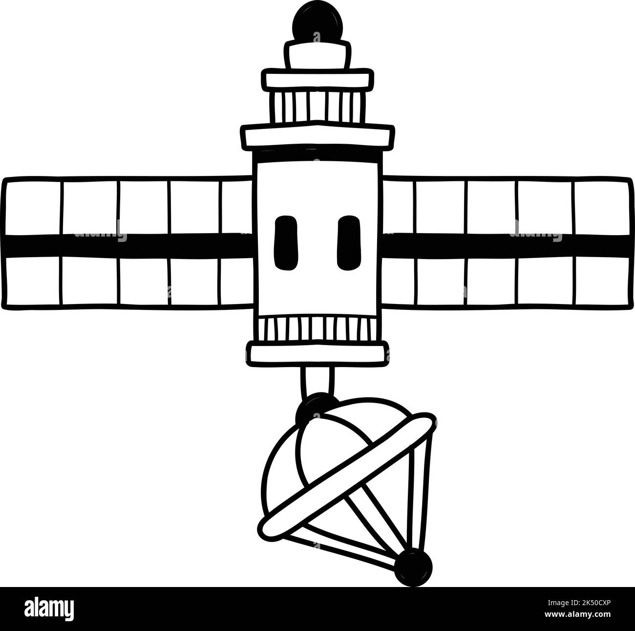 Hand Drawn satellites floating in space illustration isolated on