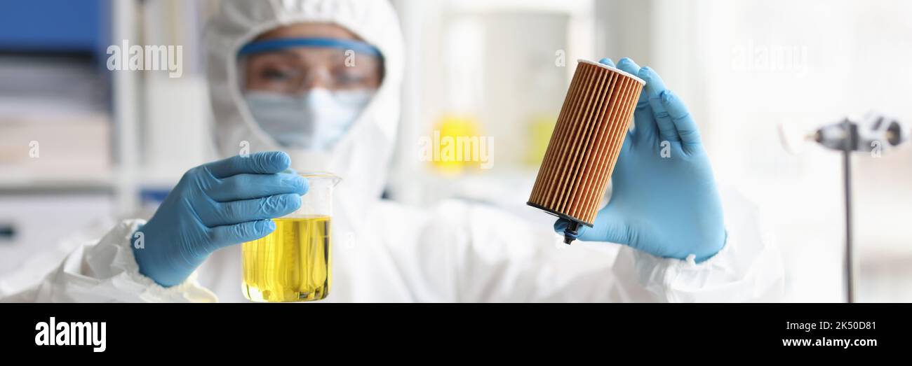 Scientist in laboratory conducts research on automotive toxic filters