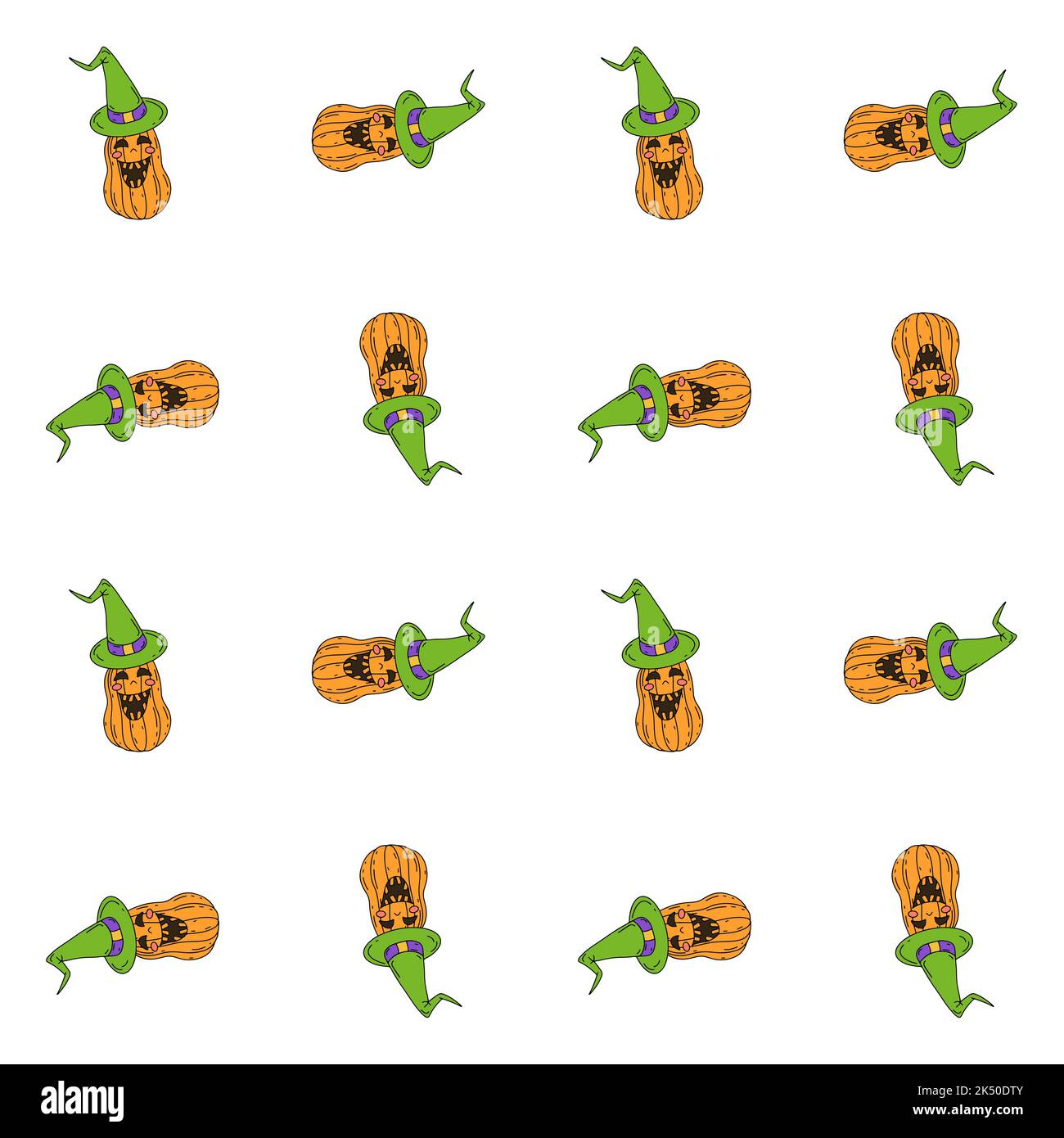 Halloween seamless pattern with cartoon pumpkins on a white background ...