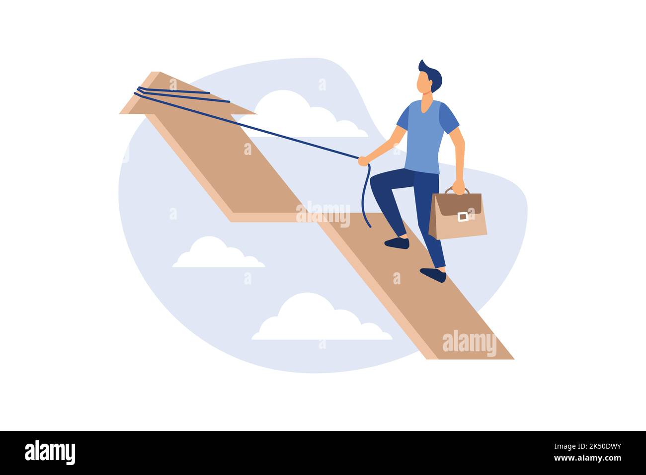 career rise to success, flat color icons, businessman fussing over the rope flies up an arrow, business analysis vector flat modern design illustratio Stock Vector