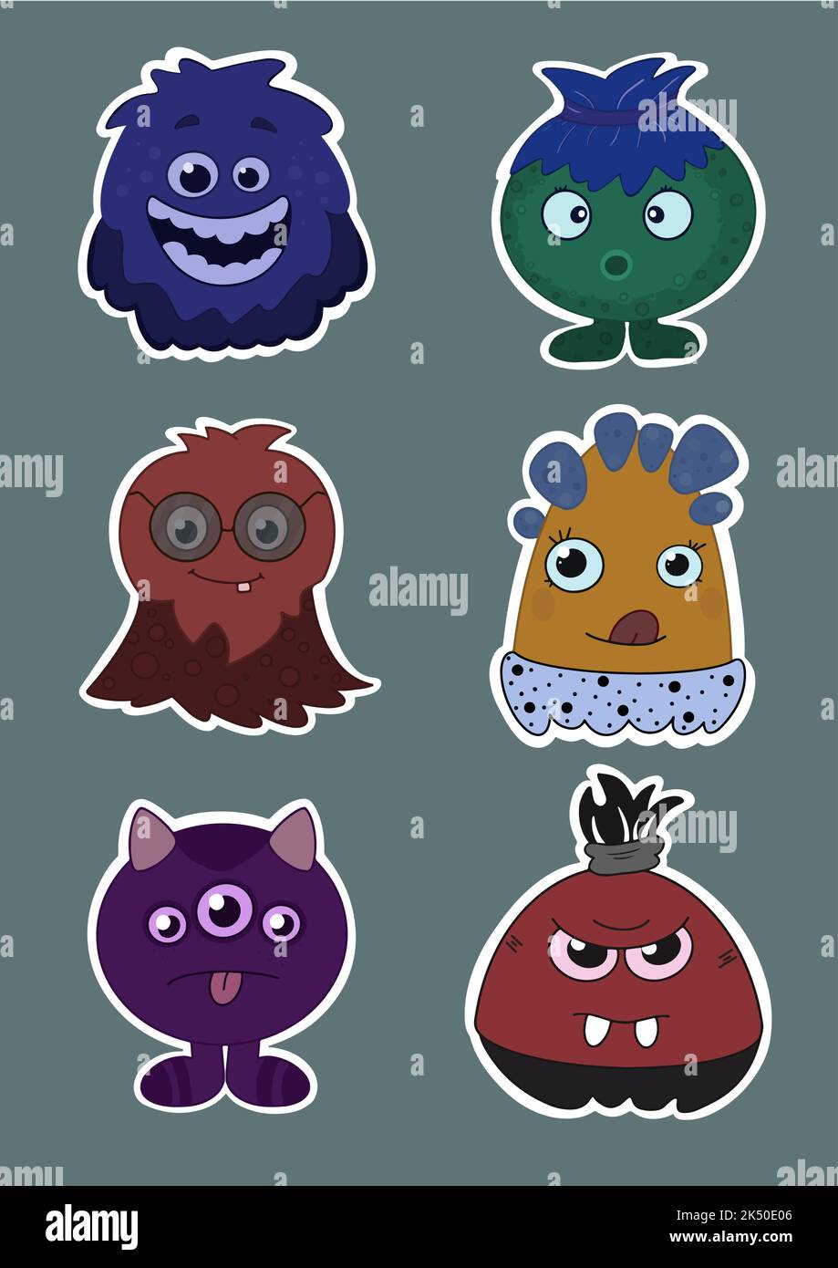 Cute cartoon monsters created for kids in illustration Stock Vector