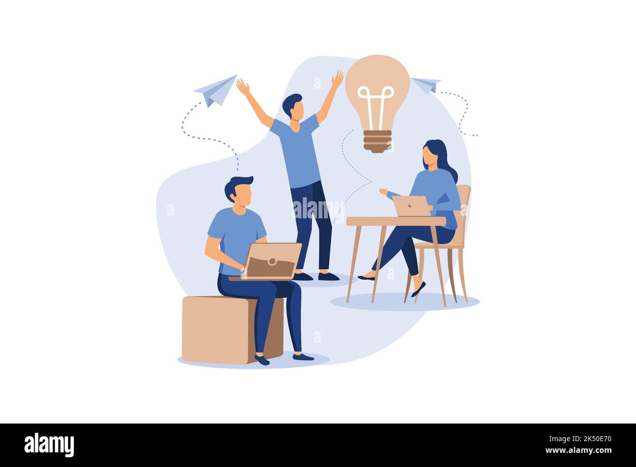 online assistant at work. promotion in the network. manager at remote work, searching for new ideas solutions, working together in the company, brains Stock Vector