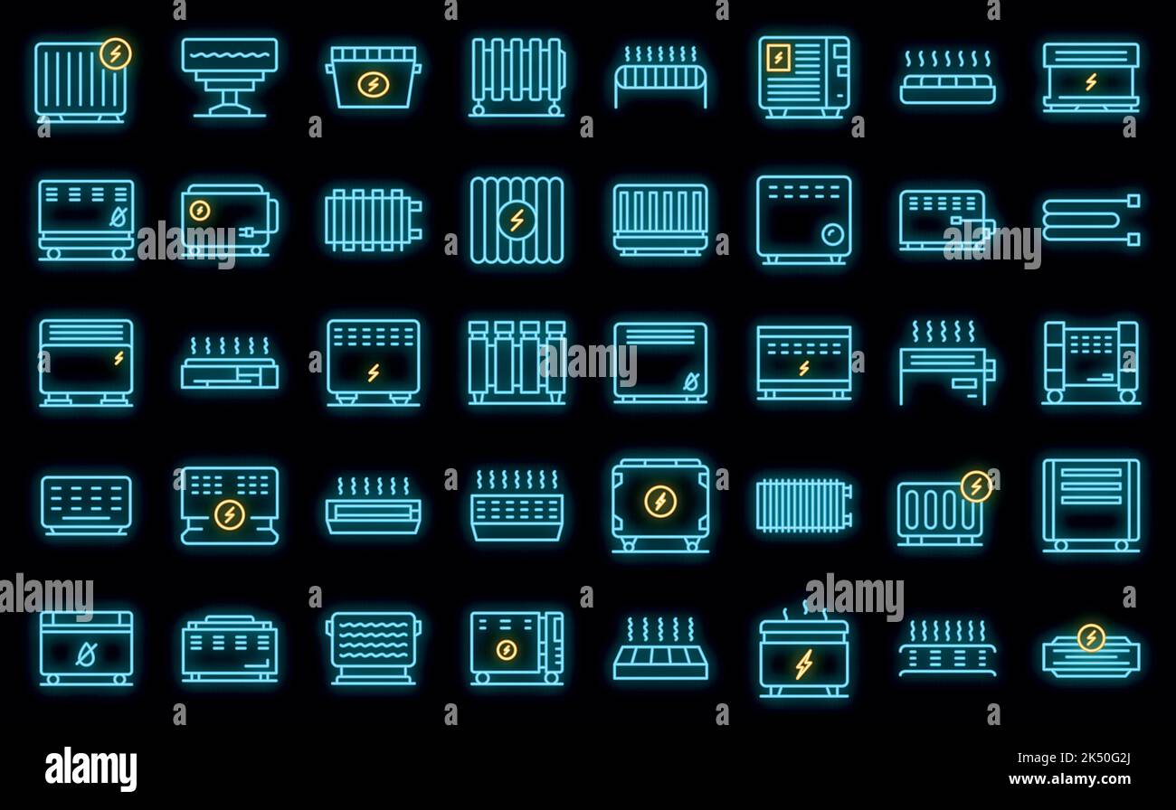 Convector icons set outline vector. Radiator bars. Central climate vector neon Stock Vector