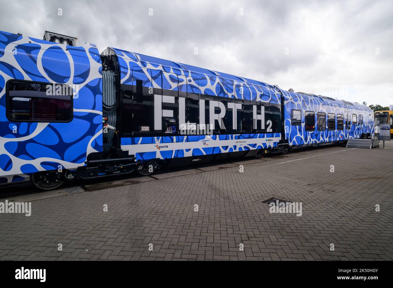 Berlin, Innotrans 2022, Stadler Wasserstoff-Zug Flirt H2 für San Bernadino County // Berlin, Innotrans 2022, Stadler Hydrogen Train Type Flirt H2 for Stock Photo