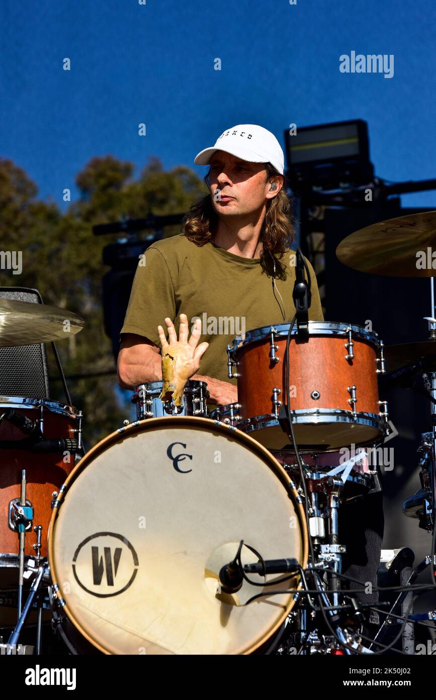 Joe Plummer, drummer of the Cold War Kids on stage at BeachLife Festival Redondo Beach, California. Stock Photo