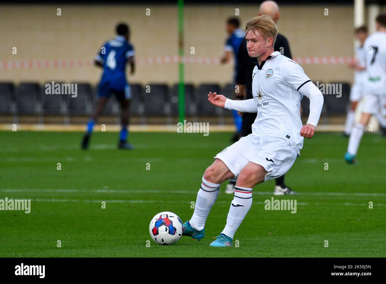 Swansea, Wales. 1 October 2022. Daniel Watts of Swansea City in action during the Professional Development League game between Swansea City Under 18 and Charlton Athletic Under 18 at the Swansea City Academy in Swansea, Wales, UK on 1 October 2022. Credit: Duncan Thomas/Majestic Media. Stock Photo