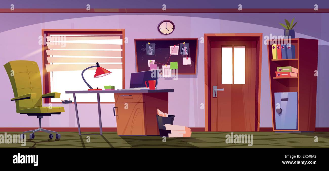 Police department or private detective agency office with desk and