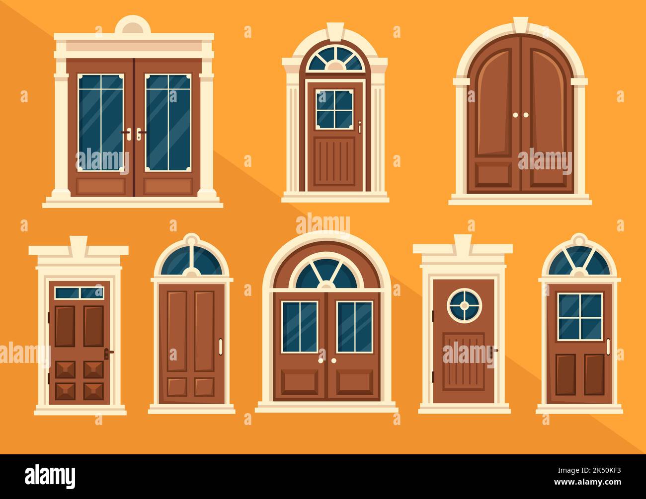 House Architecture with Set of Doors and Windows Various Shapes, Colors and Sizes in Template