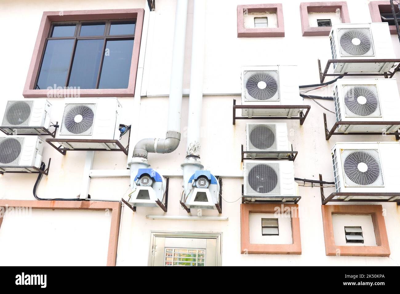 Exterior air conditioning unit on brick wall Stock Photo Alamy