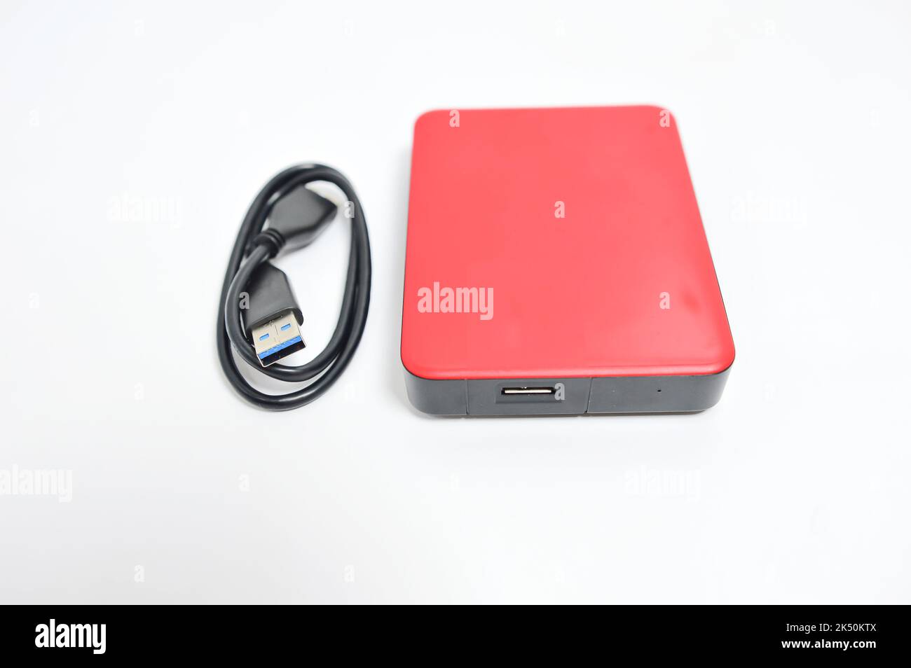 Isolated external hard drive or hard disk or HDD on white background. Stock Photo