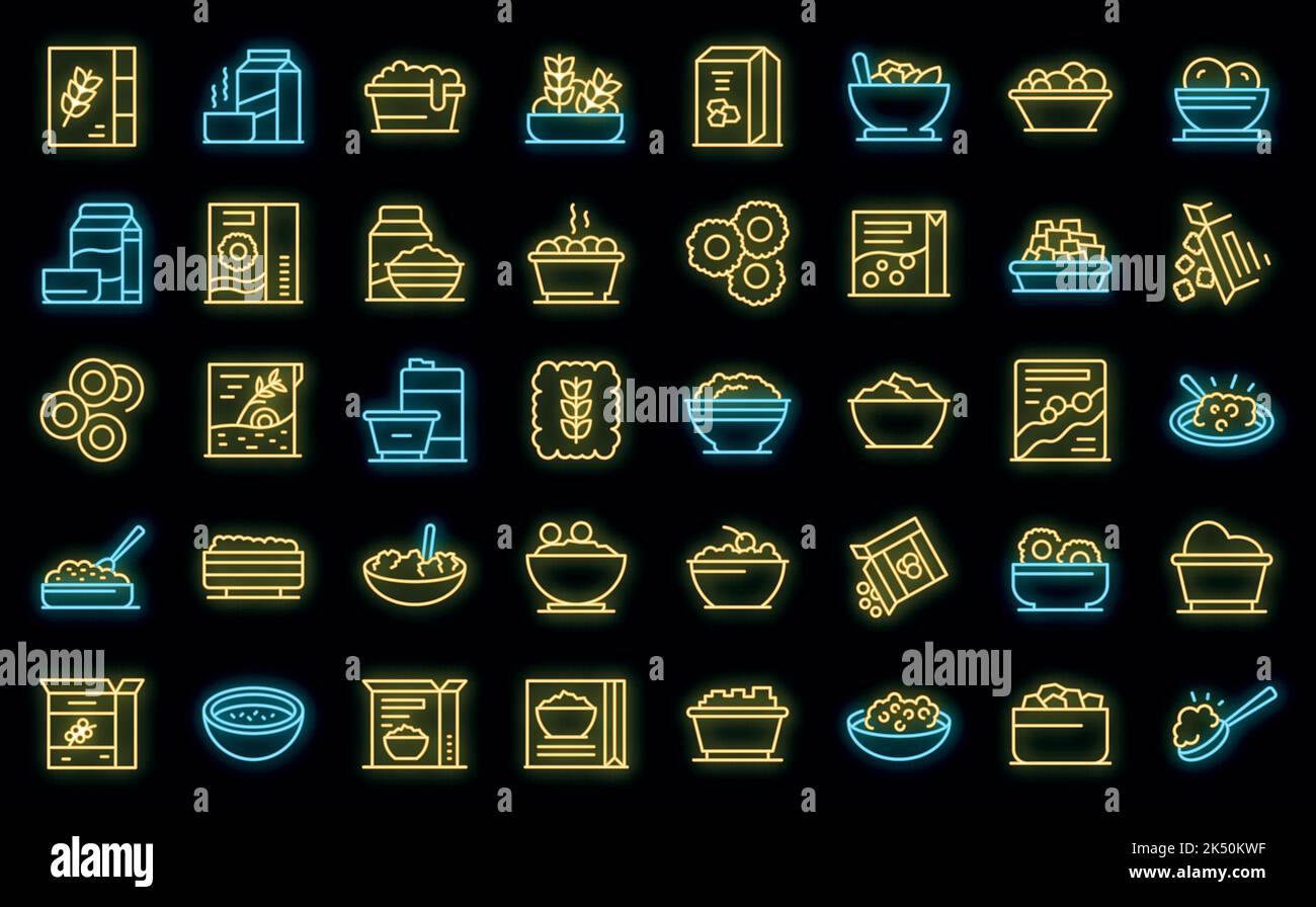 Breakfast cereal icons set outline vector. Snack granola. Bar cereal