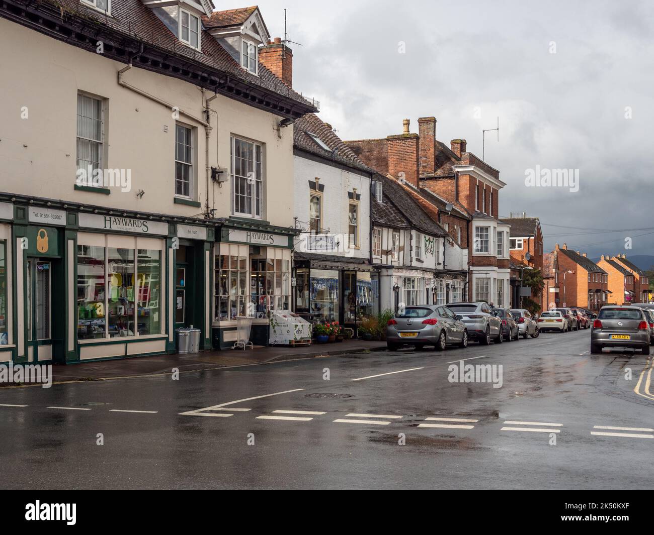 Street scene after the rain in the town of Upton Upon Severn