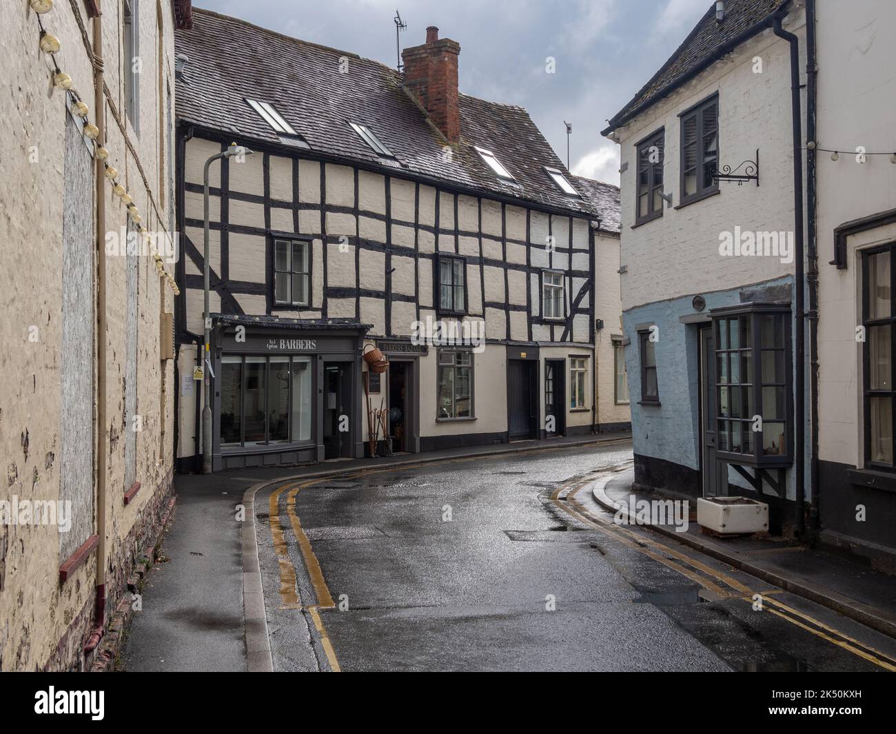 Street scene after the rain in the town of Upton Upon Severn