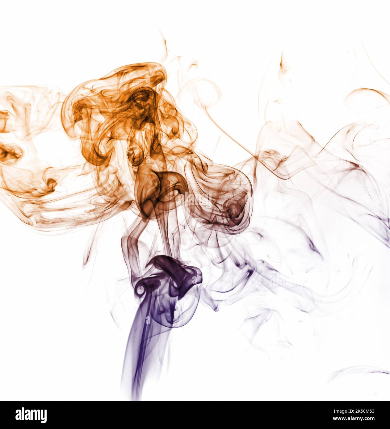 Orange and blue smoke on white Stock Photo Alamy