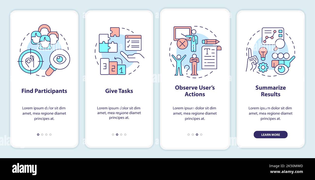 Usability testing plan onboarding mobile app screen Stock Vector