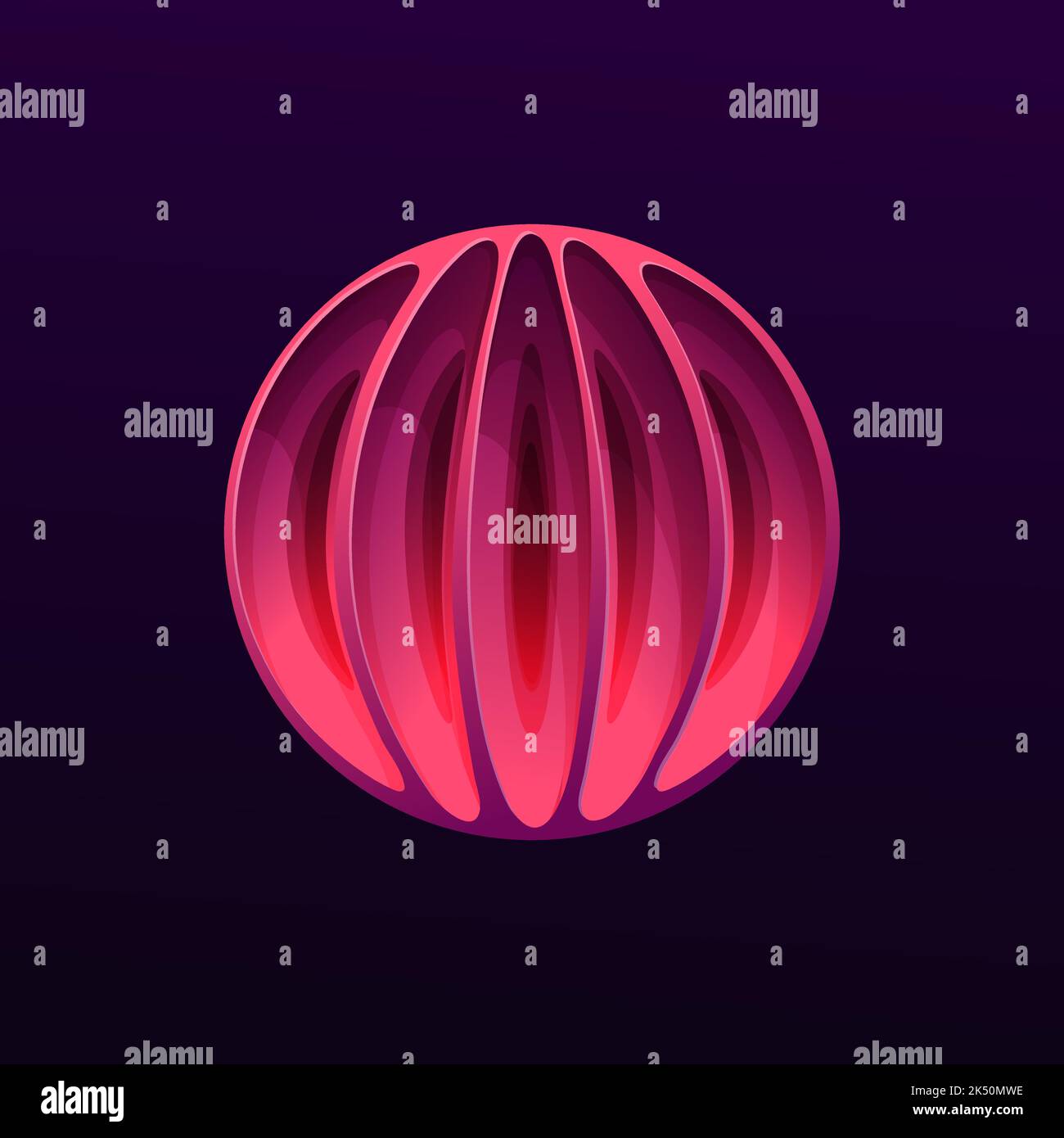 Mysterious planet with holes. Vector red glowing galaxy sphere in space ...